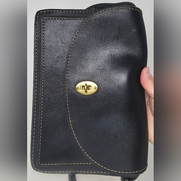 Fossil Austin Black Leather Flap Saddle Turn Lock Shoulder Bag Purse - Picture 4 of 16